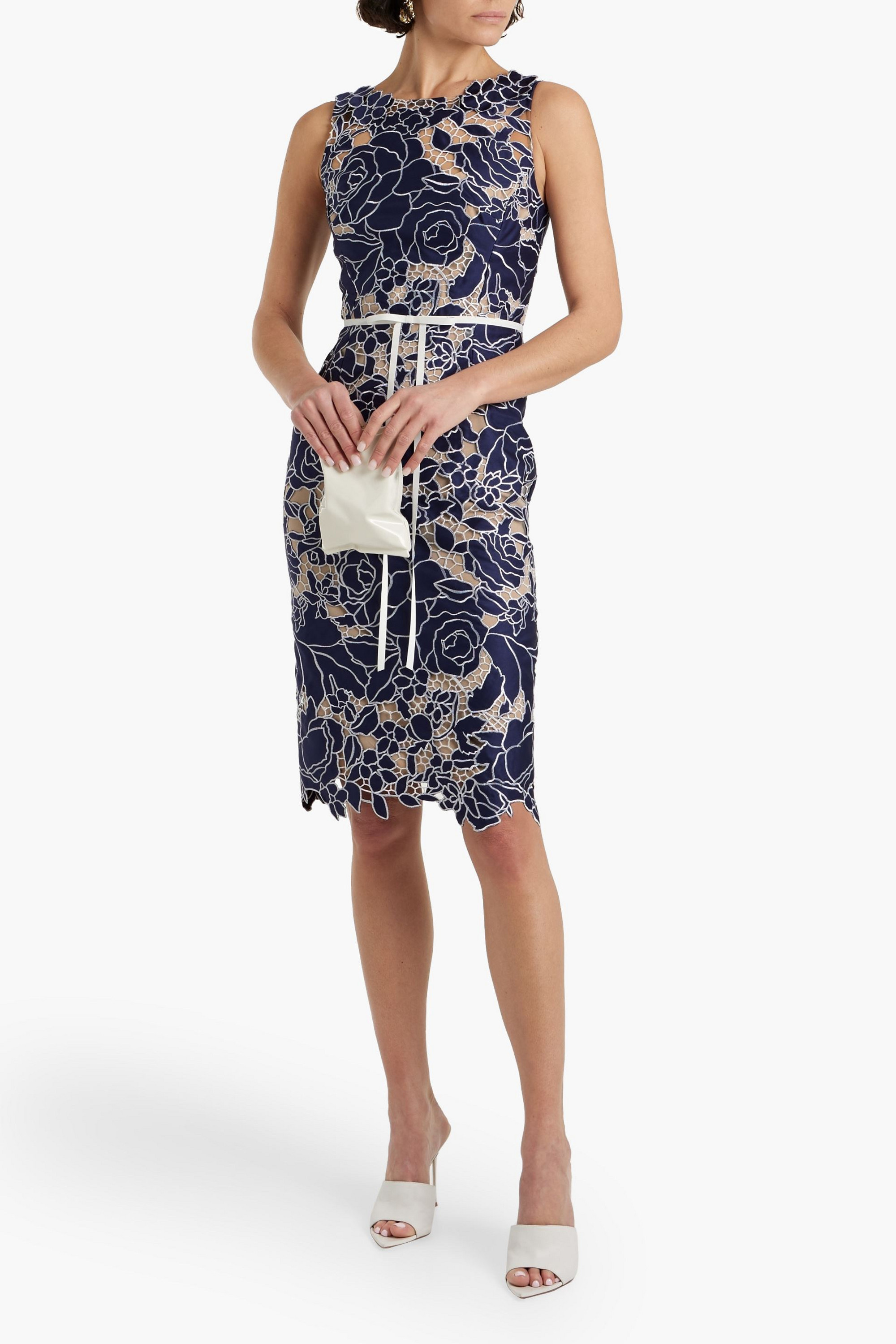 MARCHESA NOTTE Layered embroidered satin-twill and tulle dress