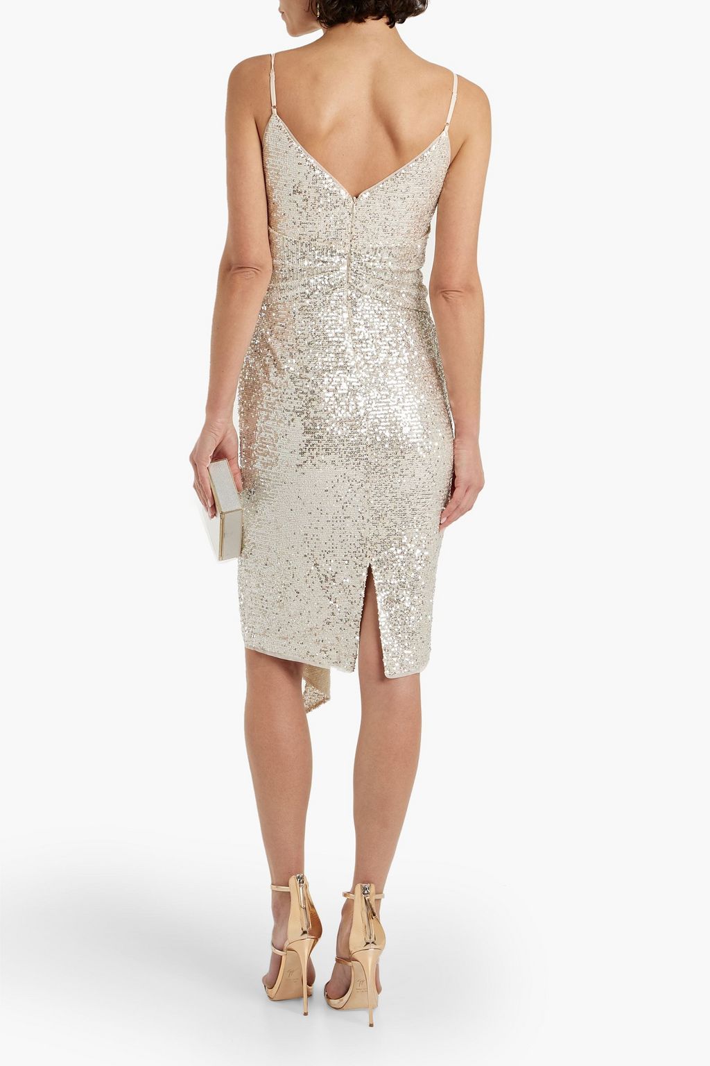 BADGLEY MISCHKA Wrap-effect sequined tulle dress