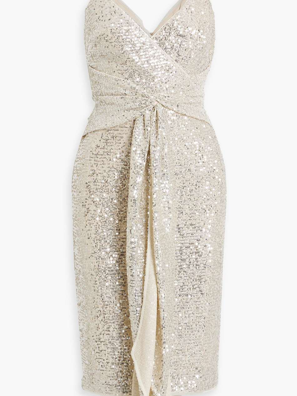 wrap-effect sequined tulle dress