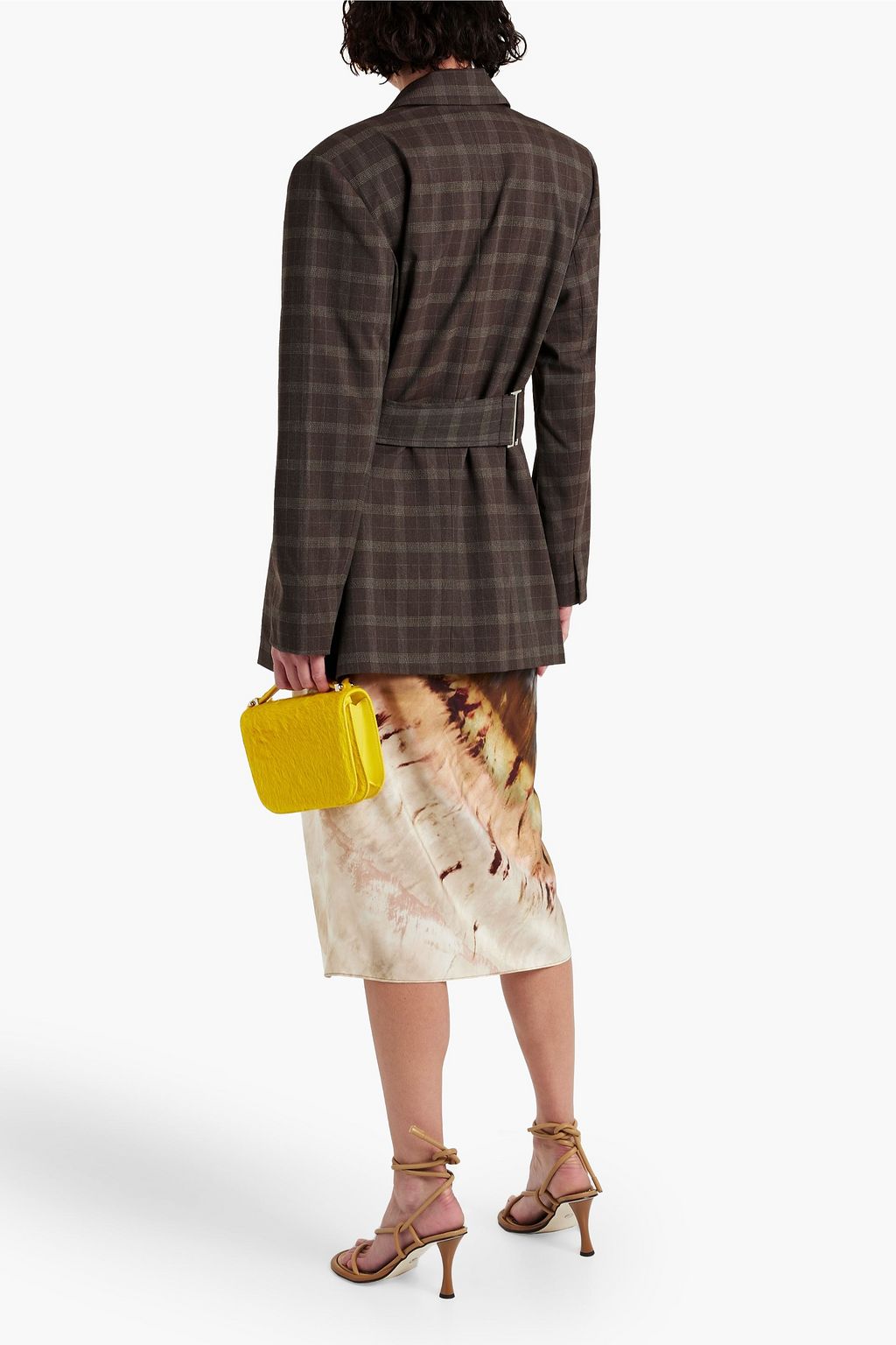 GANNI Checked woven wrap blazer