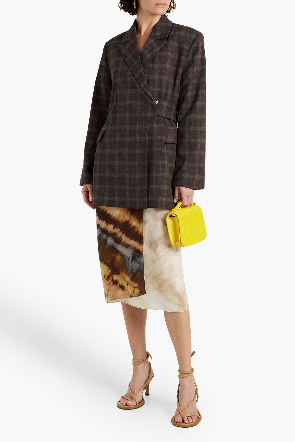 GANNI Checked woven wrap blazer