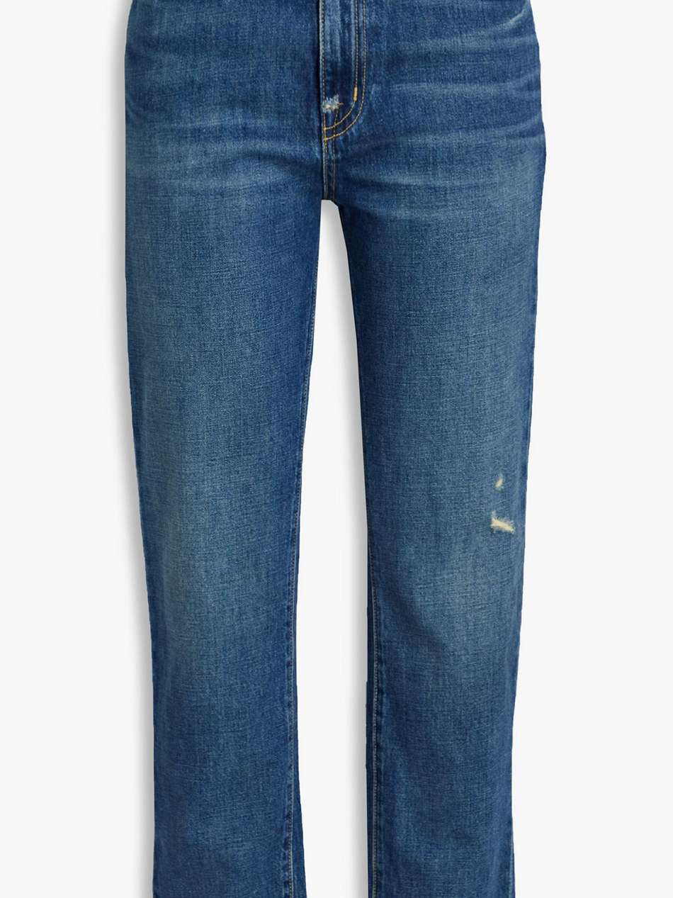 distressed high-rise straight-leg jeans