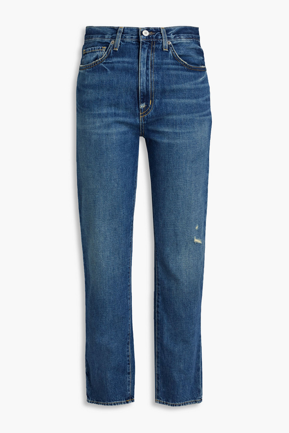 Nili Lotan Distressed High-rise Straight-leg Jeans In Mid Denim