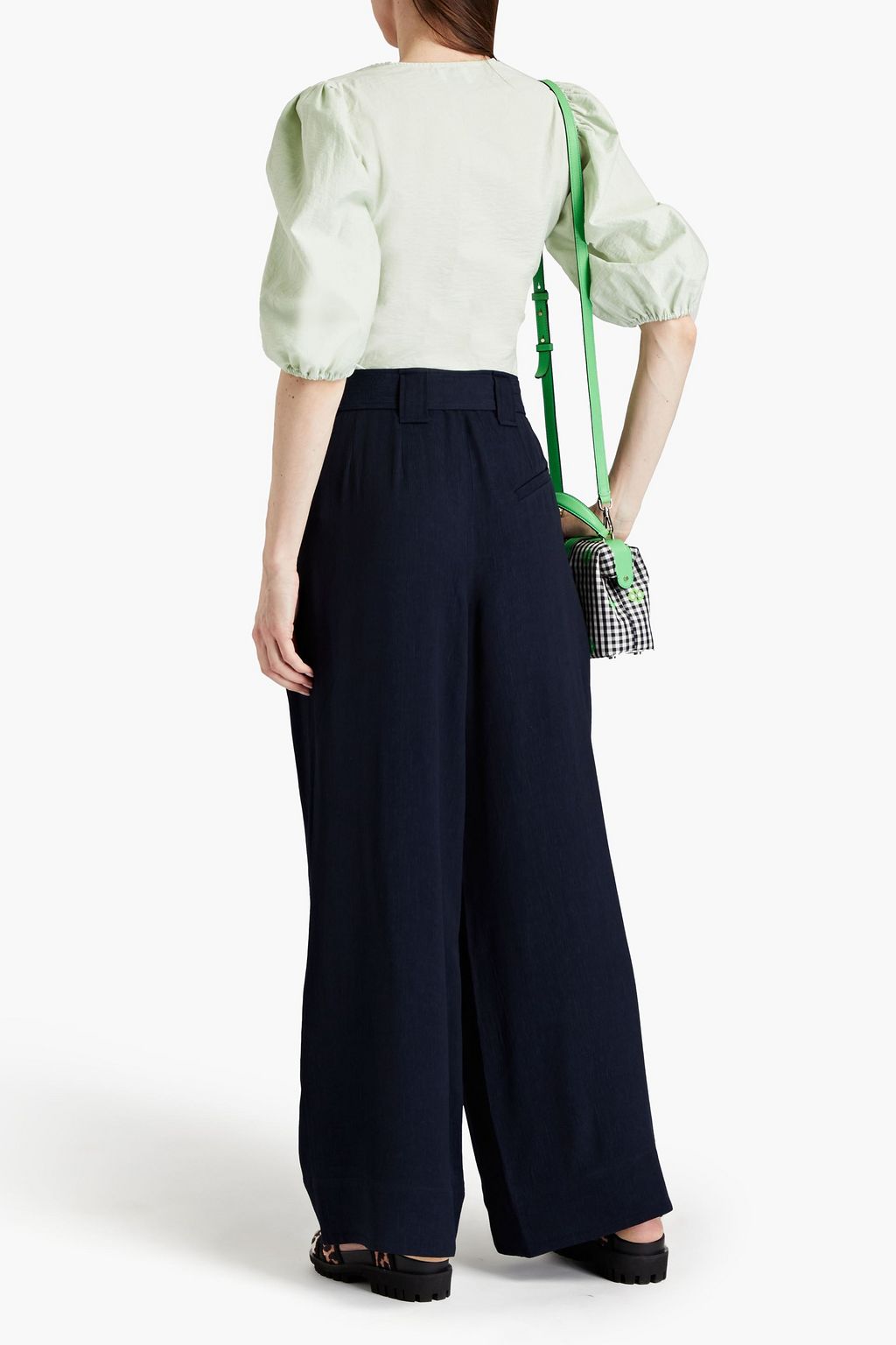 GANNI Belted jacquard wide-leg pants