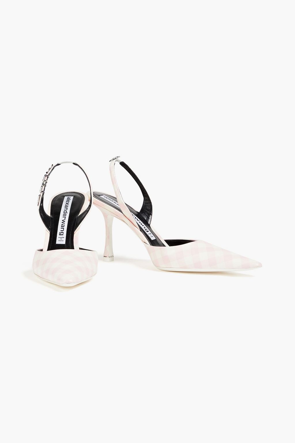 ALEXANDER WANG Crystal-embellished gingham leather slingback pumps