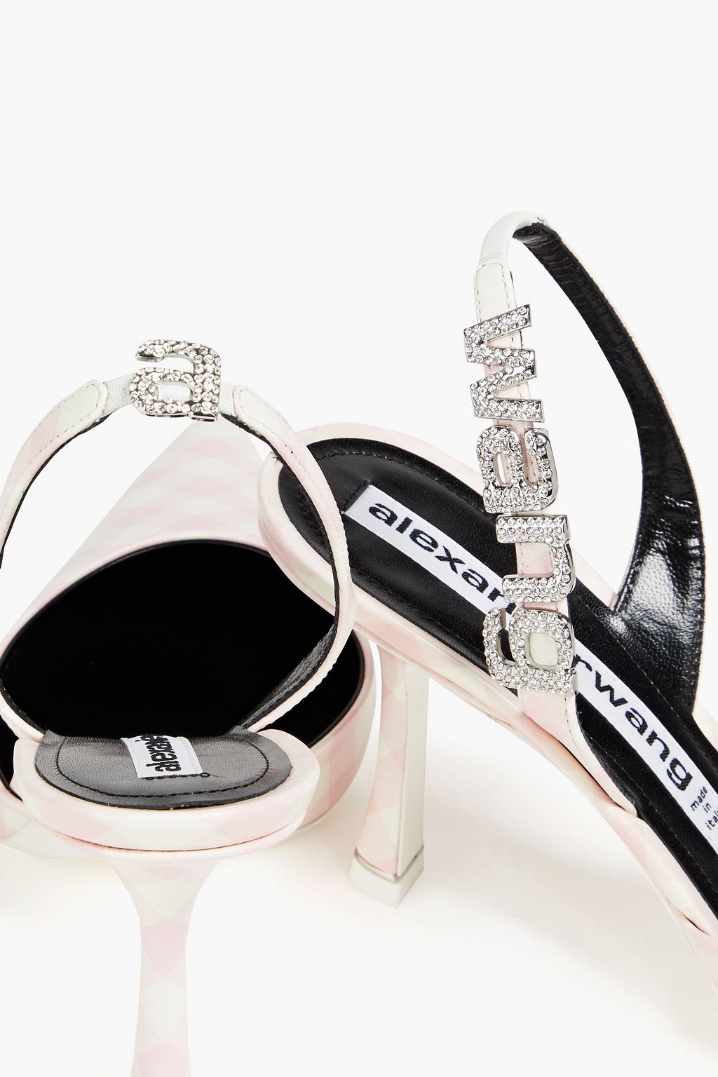 ALEXANDER WANG Crystal-embellished gingham leather slingback pumps