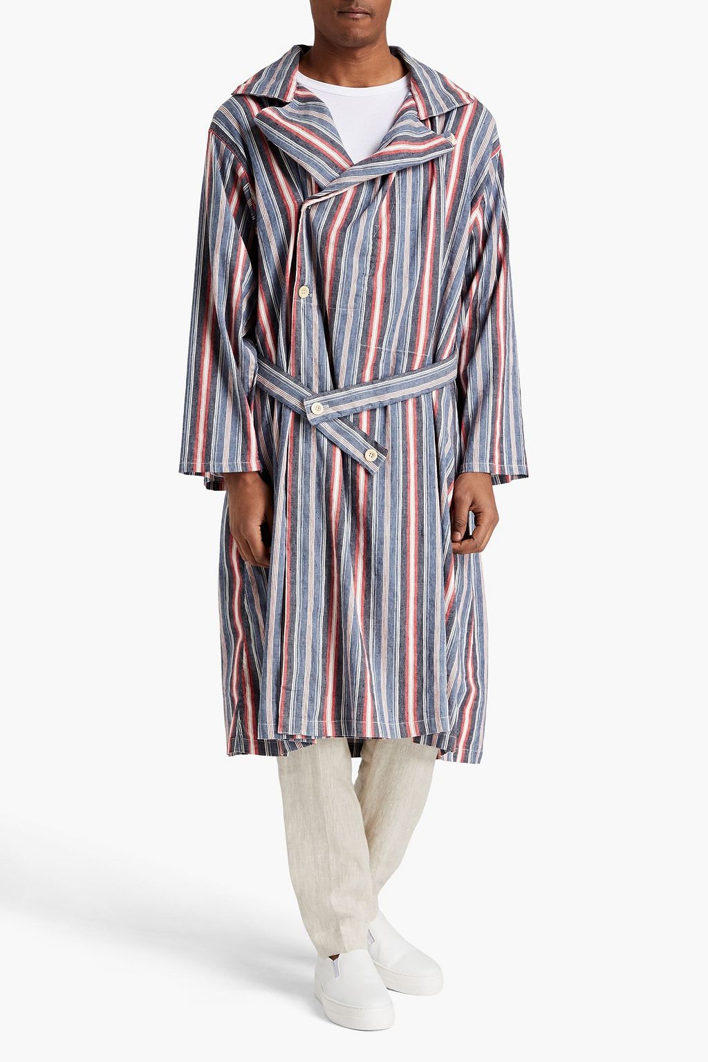 MAISON MARGIELA Oversized striped linen-blend twill trench coat