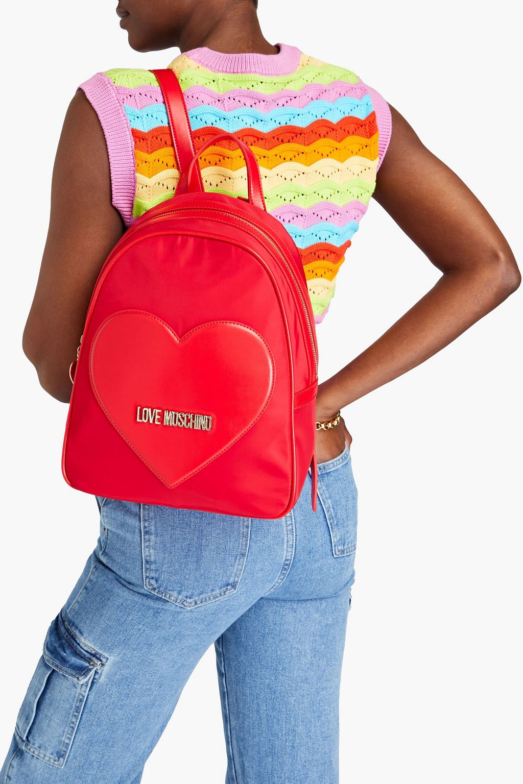 LOVE MOSCHINO Faux leather-trimmed shell backpack
