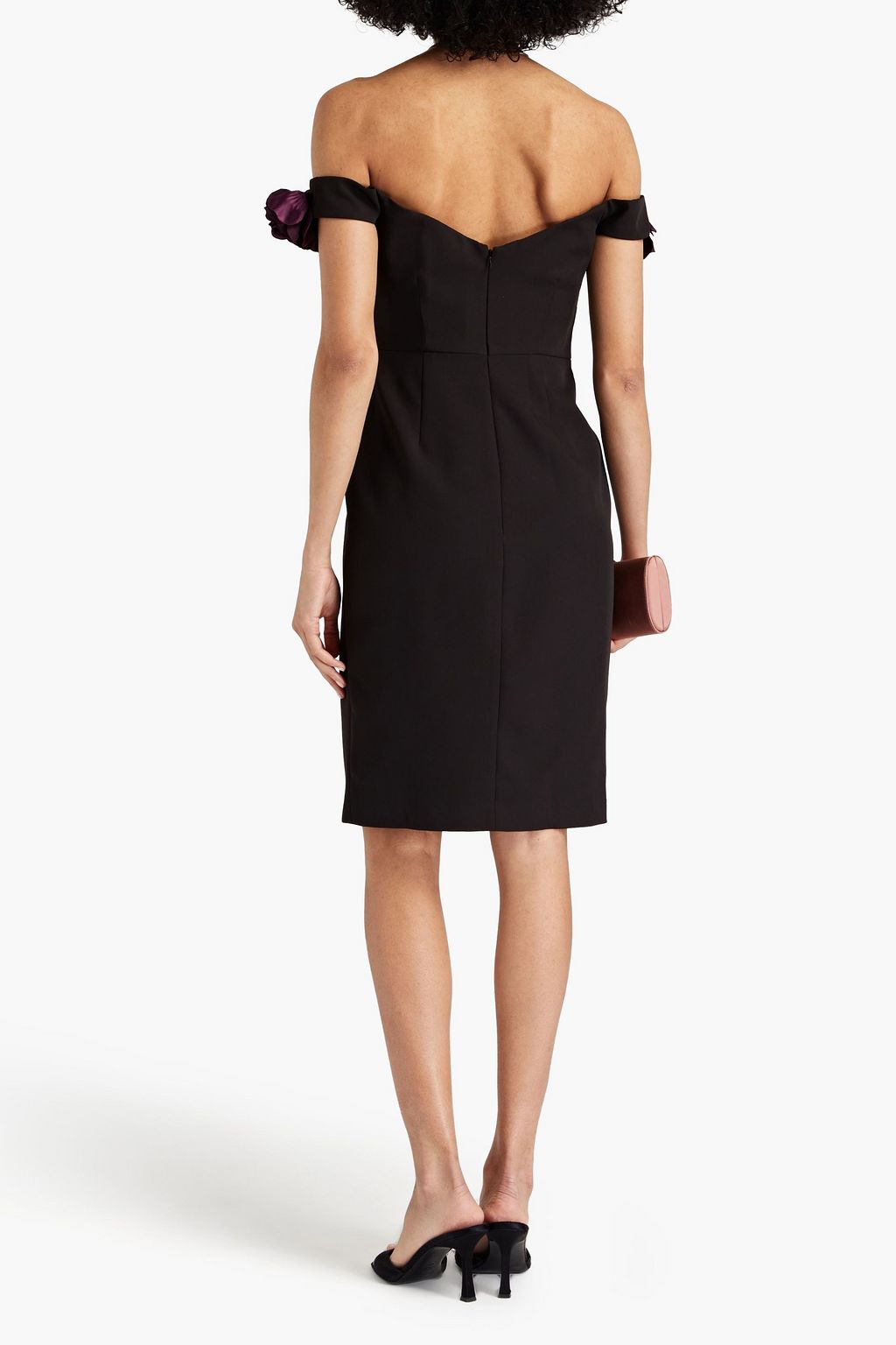 MARCHESA NOTTE Off-the-shoulder floral-appliquéd crepe dress
