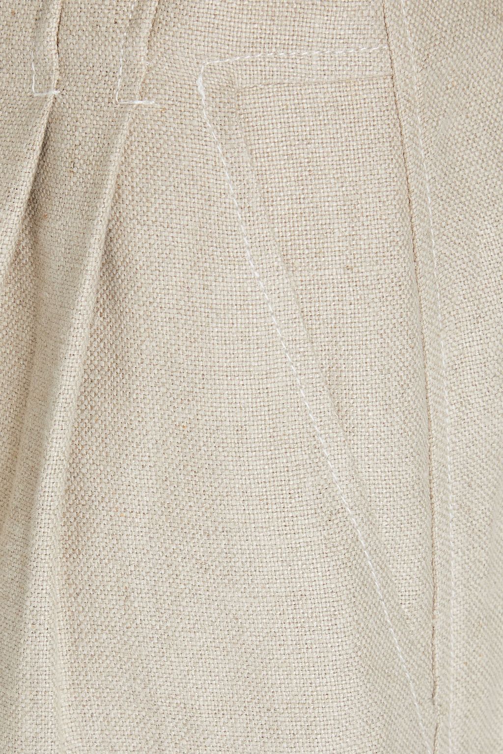 GANNI Belted pleated linen wide-leg pants