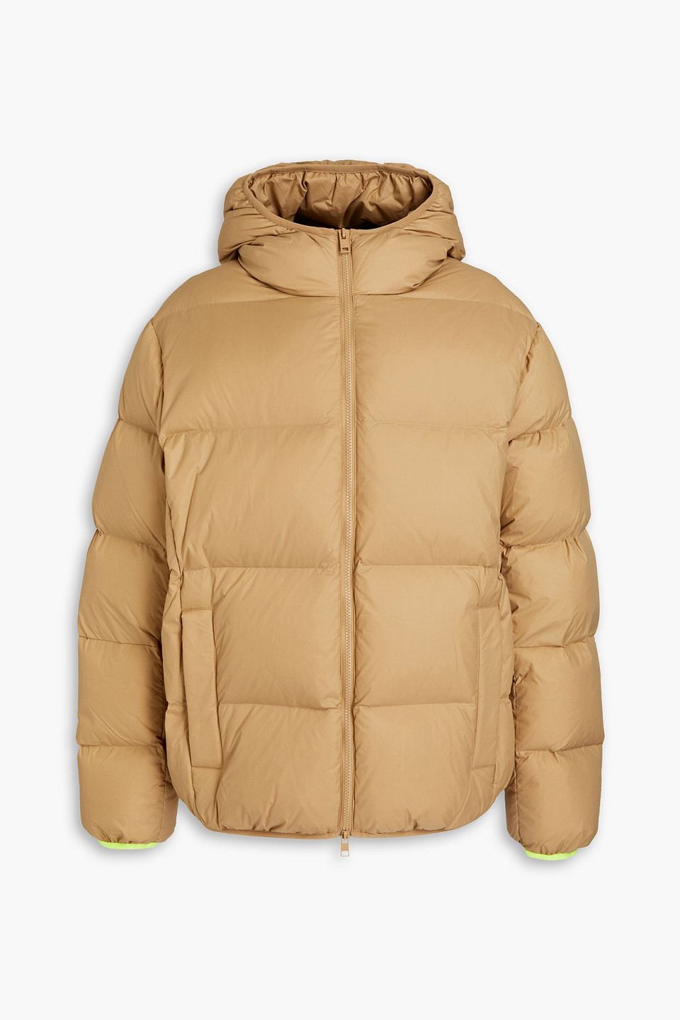 Quilted shell hooded down jacket