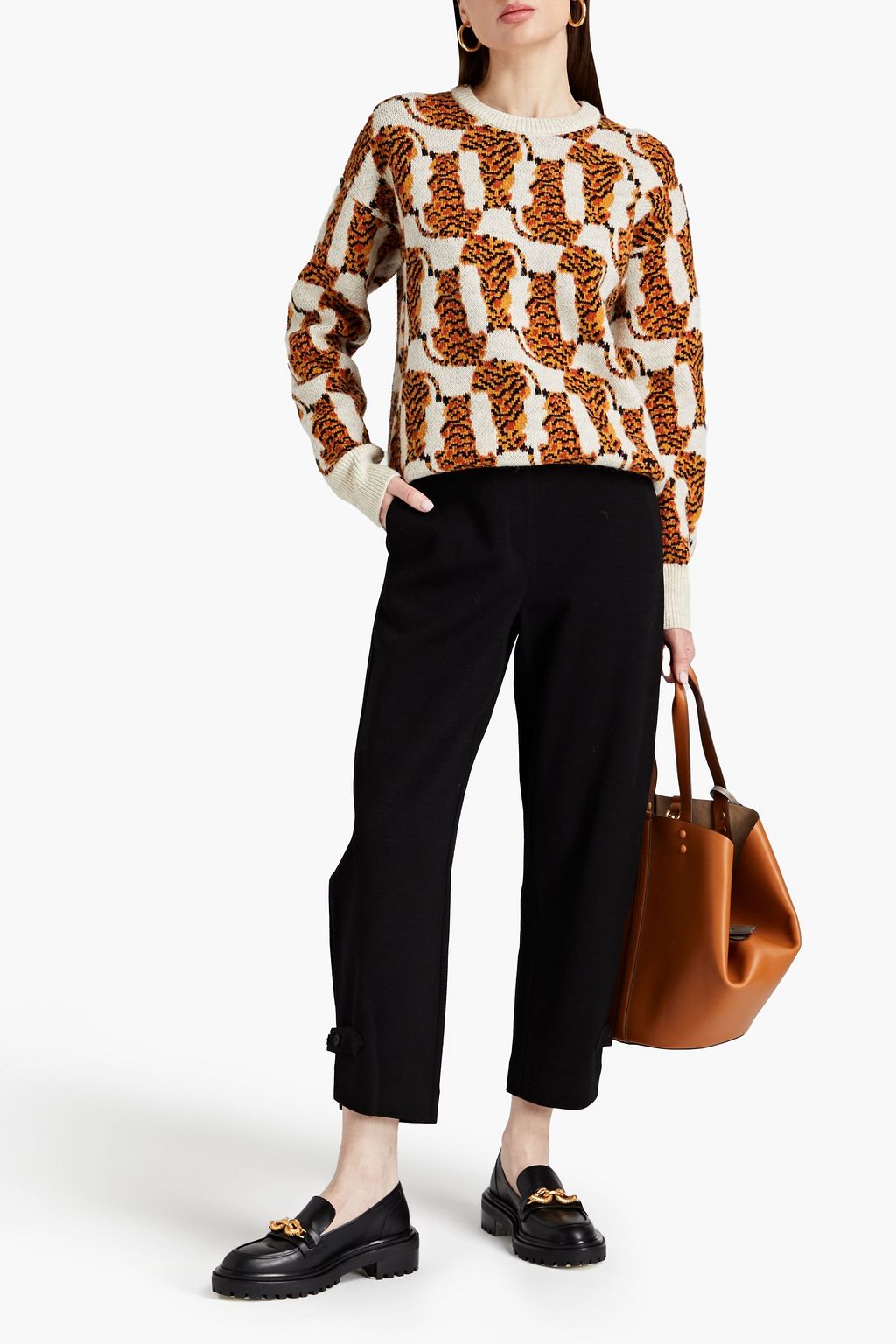 TORY BURCH Jacquard-knit wool-blend sweater