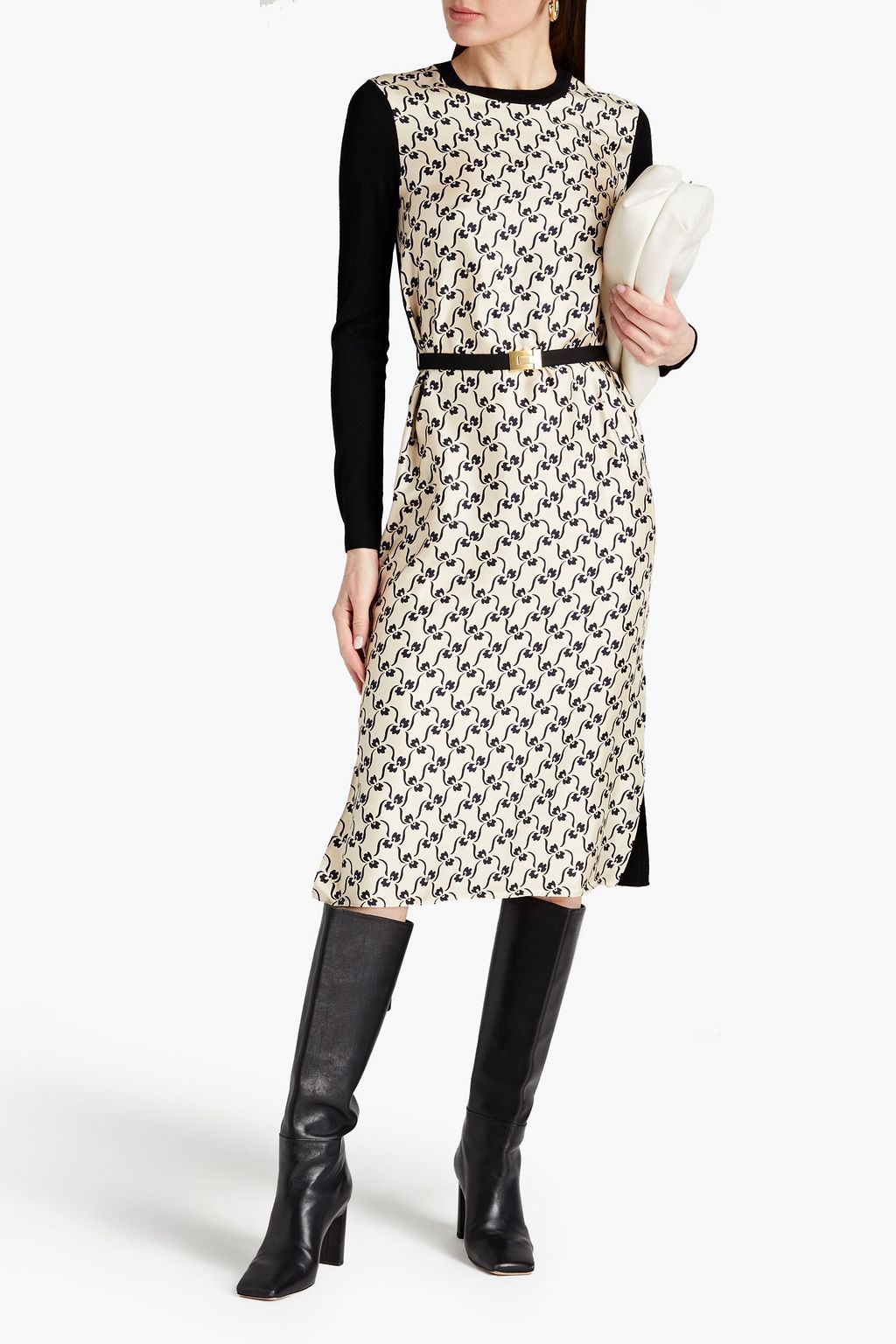 TORY BURCH Greer bedrucktes Midikleid aus Seiden-Twill mit Merinowolleinsatz