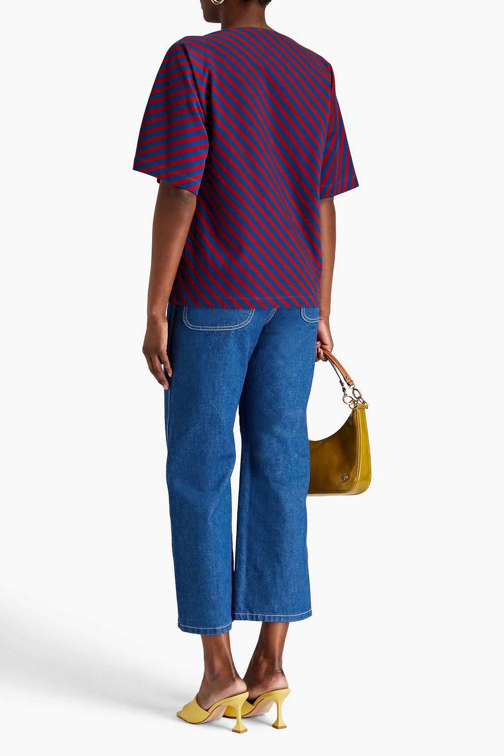 TORY BURCH 로고 자수 장식 스트라이프 코튼 저지 티셔츠