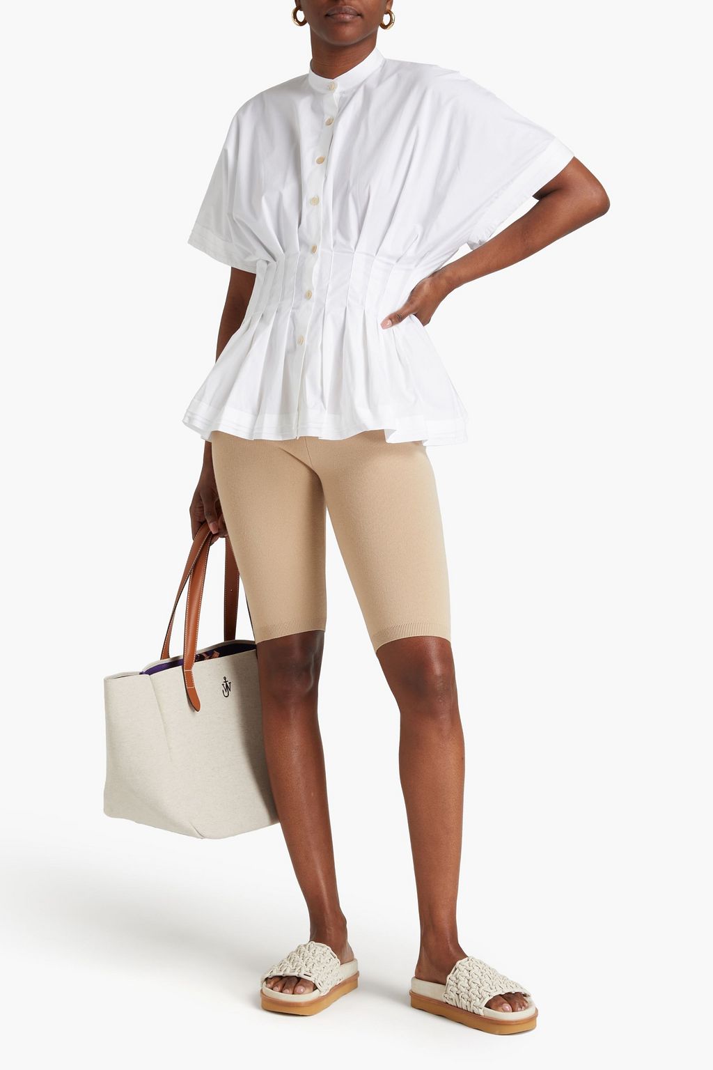 PALMER//HARDING Pleated cotton-blend poplin shirt