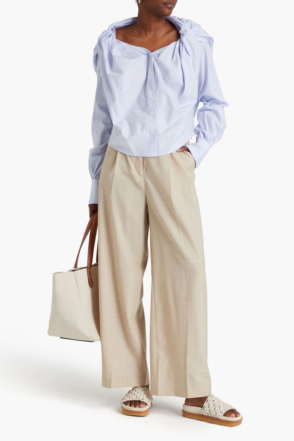 PALMER//HARDING Twist-front striped cotton-jacquard shirt