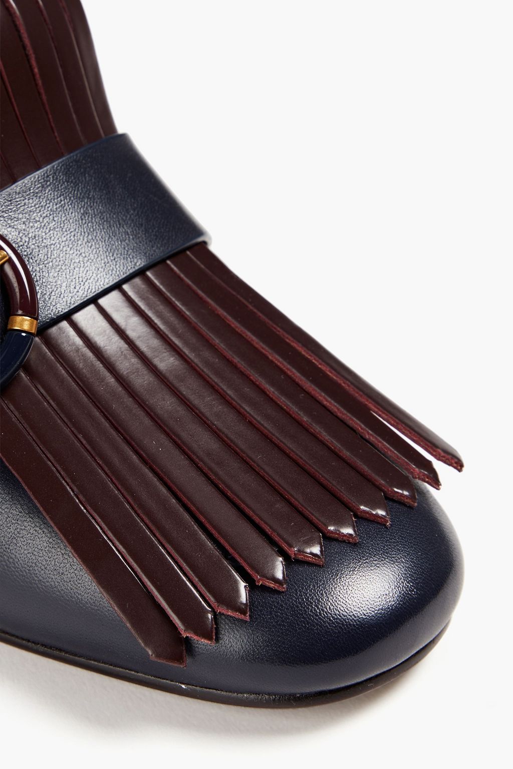 TORY BURCH Kiltie Mules aus Leder mit Verzierung und Fransen