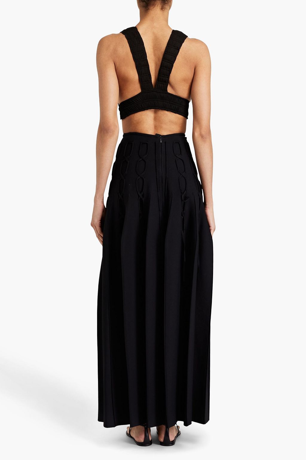 ALAÏA Cropped shirred cupro-jersey top