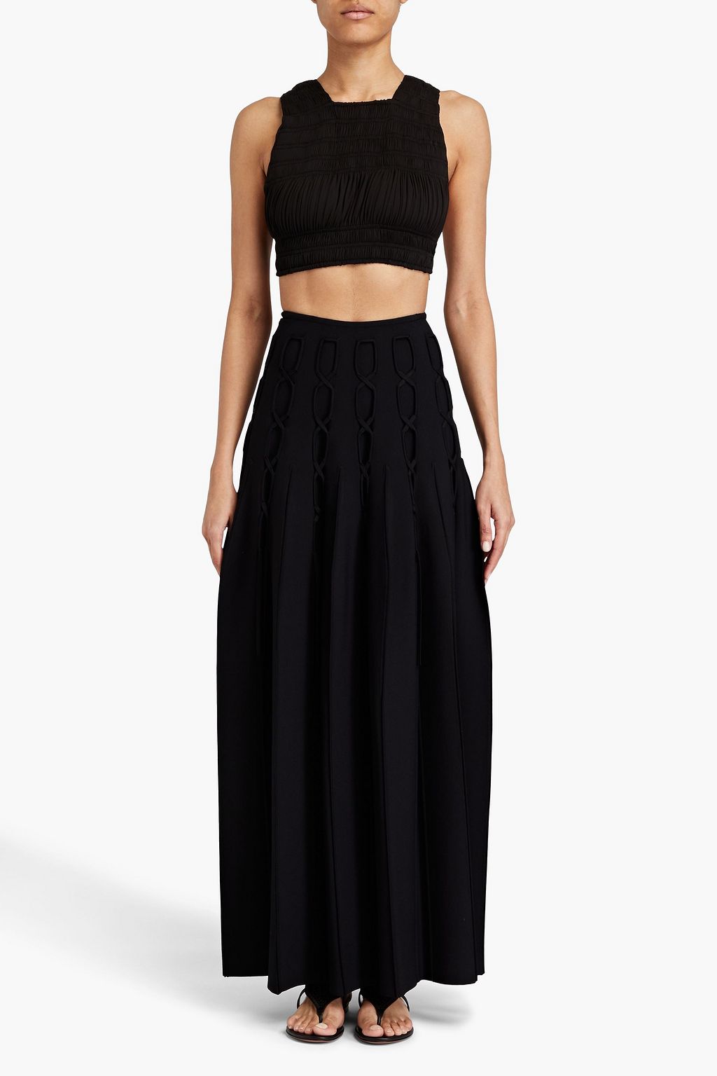 ALAÏA Cropped shirred cupro-jersey top