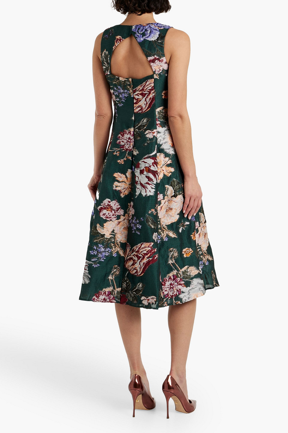 Shop Marchesa Notte Cutout Brocade Midi Dress In Forest Green