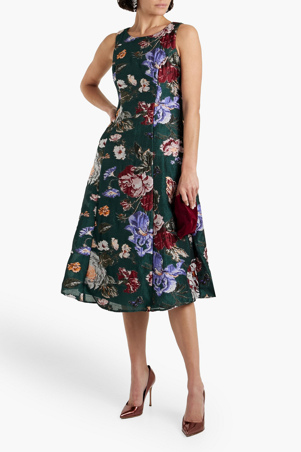 Shop Marchesa Notte Cutout Brocade Midi Dress In Forest Green