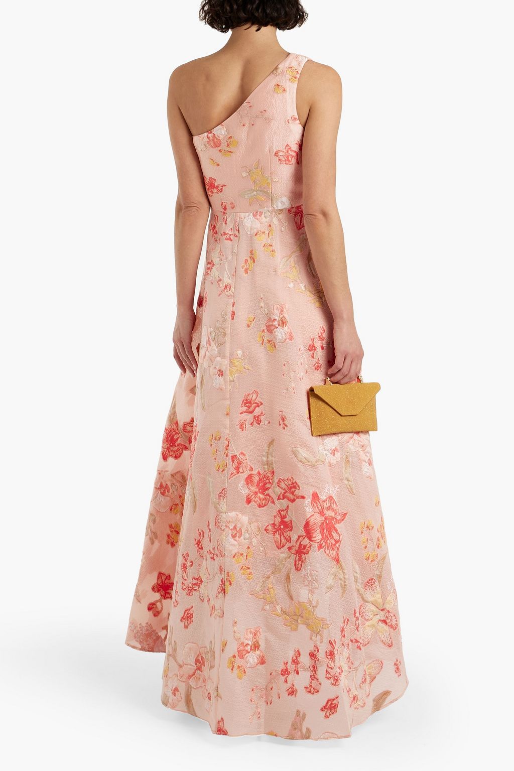 MARCHESA NOTTE One-shoulder pleated brocade gown