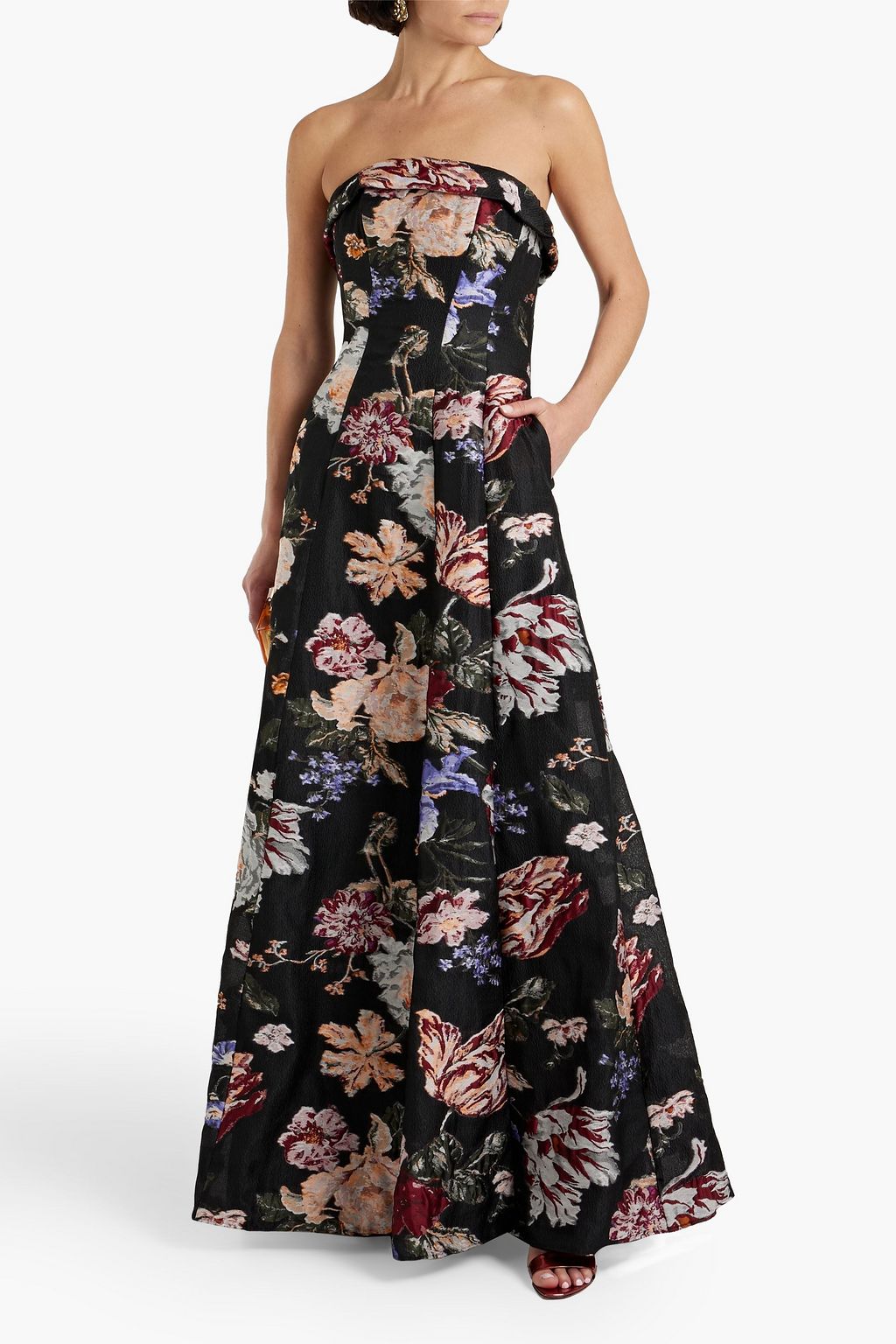 MARCHESA NOTTE Strapless brocade gown