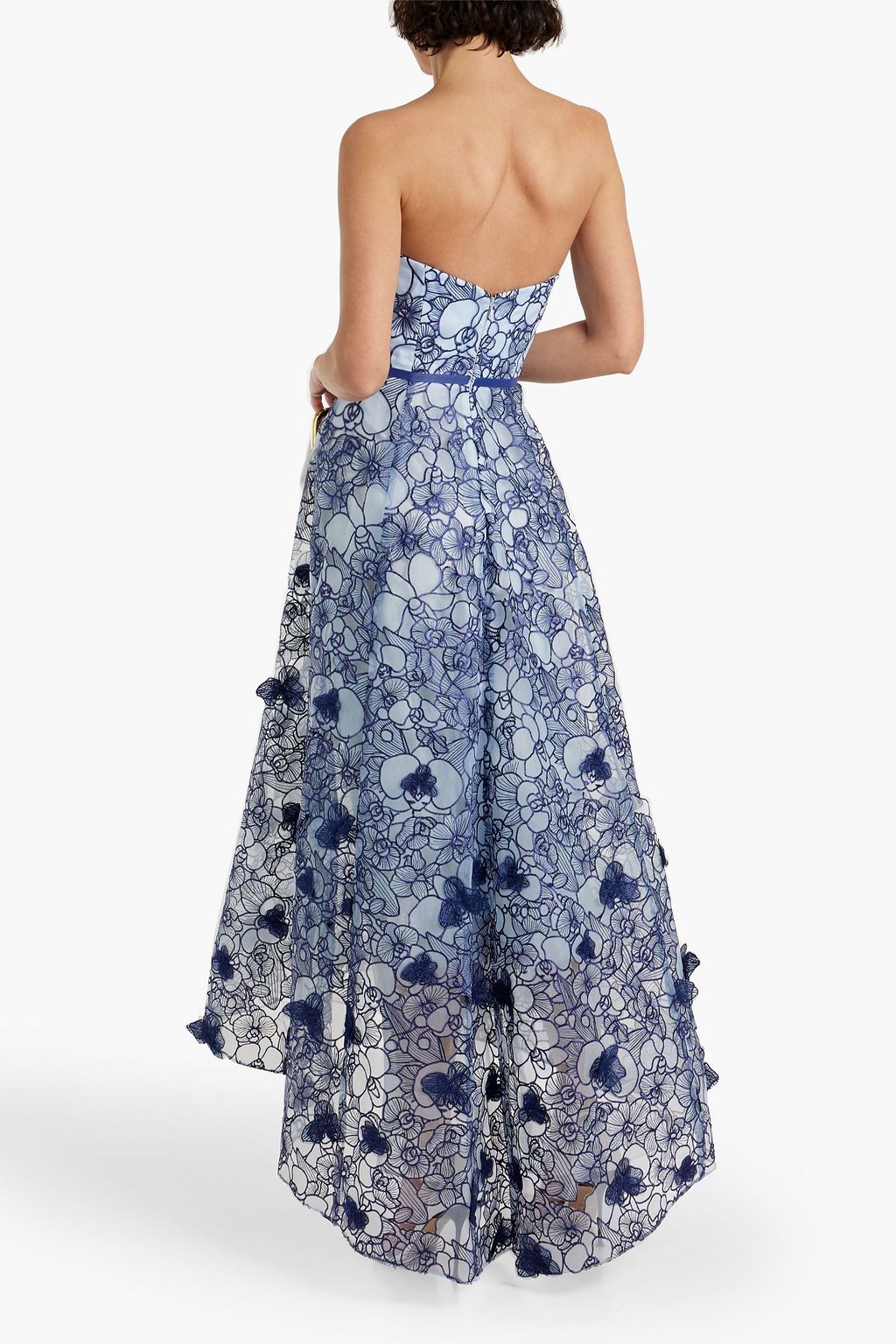 MARCHESA NOTTE Strapless layered embroidered organza and tulle gown