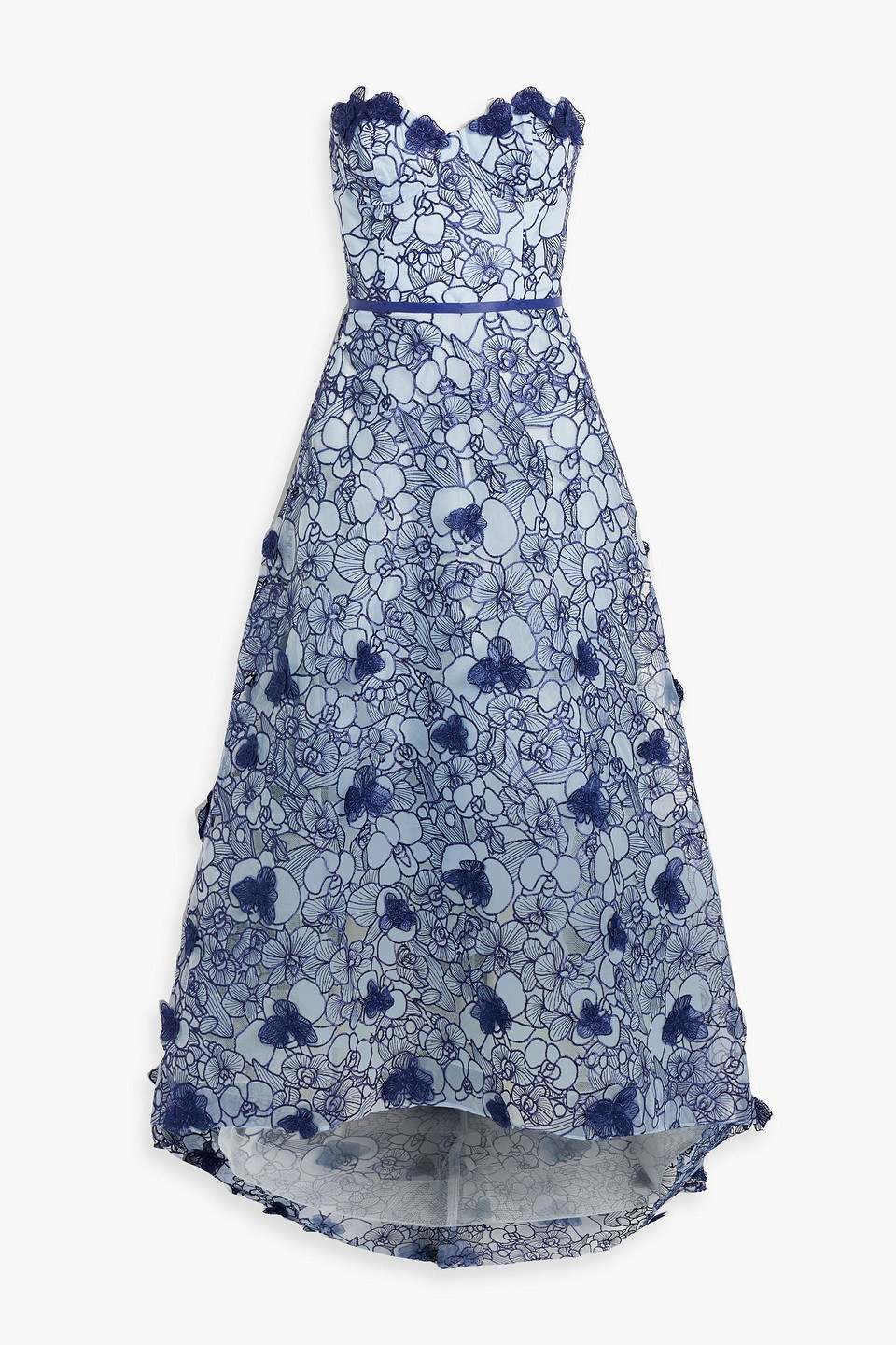 Marchesa Notte Strapless Embroidered Organza And Tulle Gown In Light Blue |  ModeSens