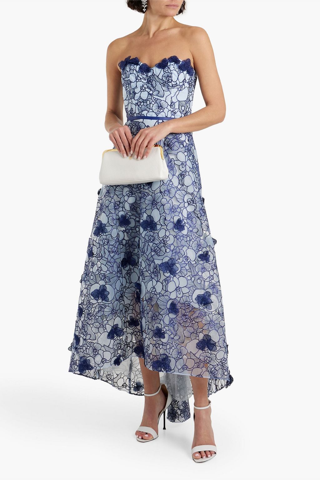 MARCHESA NOTTE Strapless layered embroidered organza and tulle gown