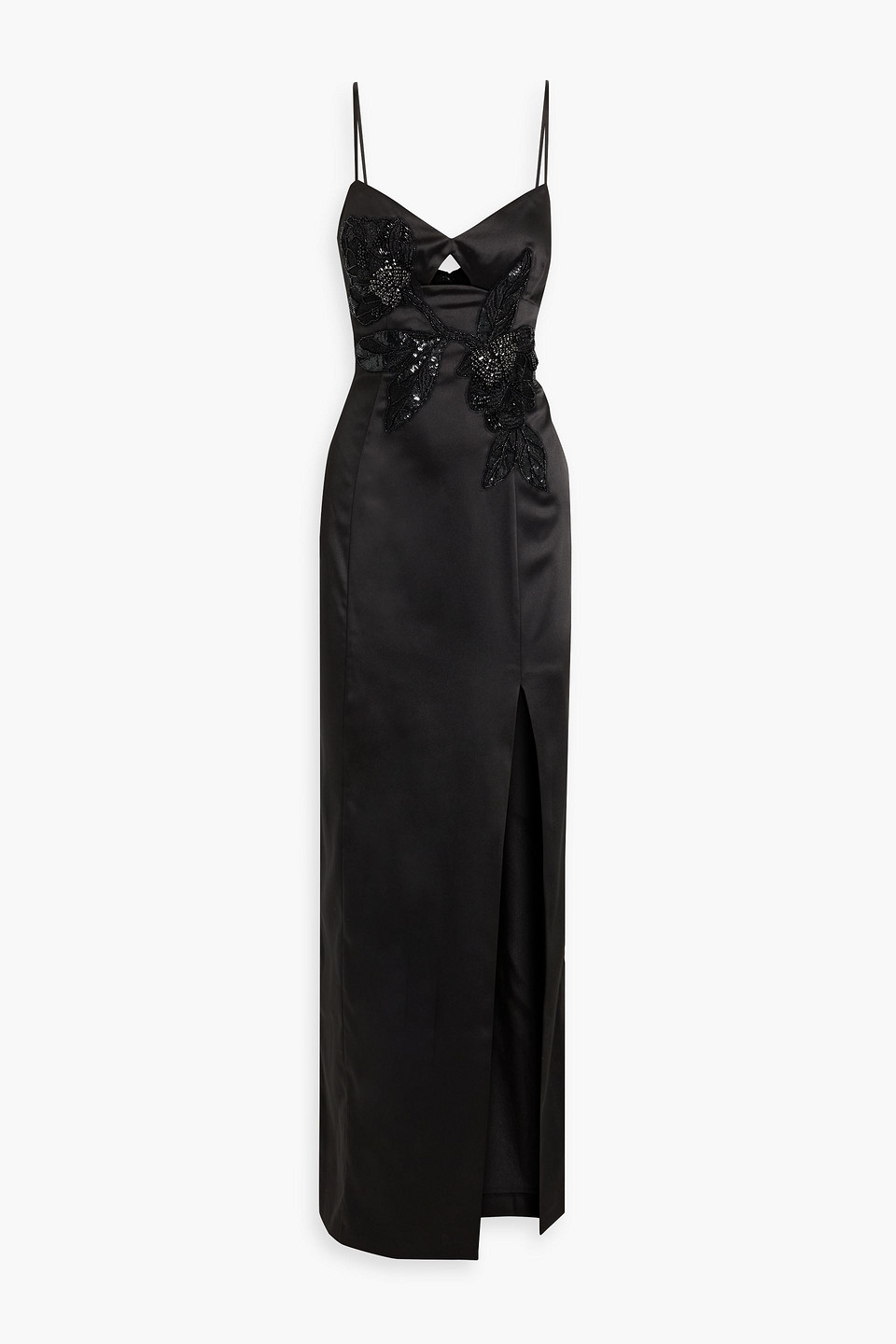 Marchesa Notte Embellished Cutout Satin Gown In Black | ModeSens