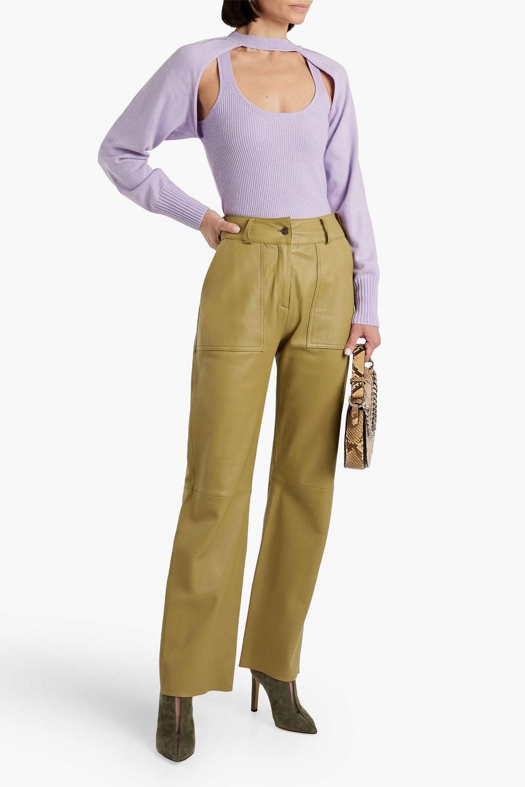 SIMKHAI Cutout ribbed-paneled knitted sweater