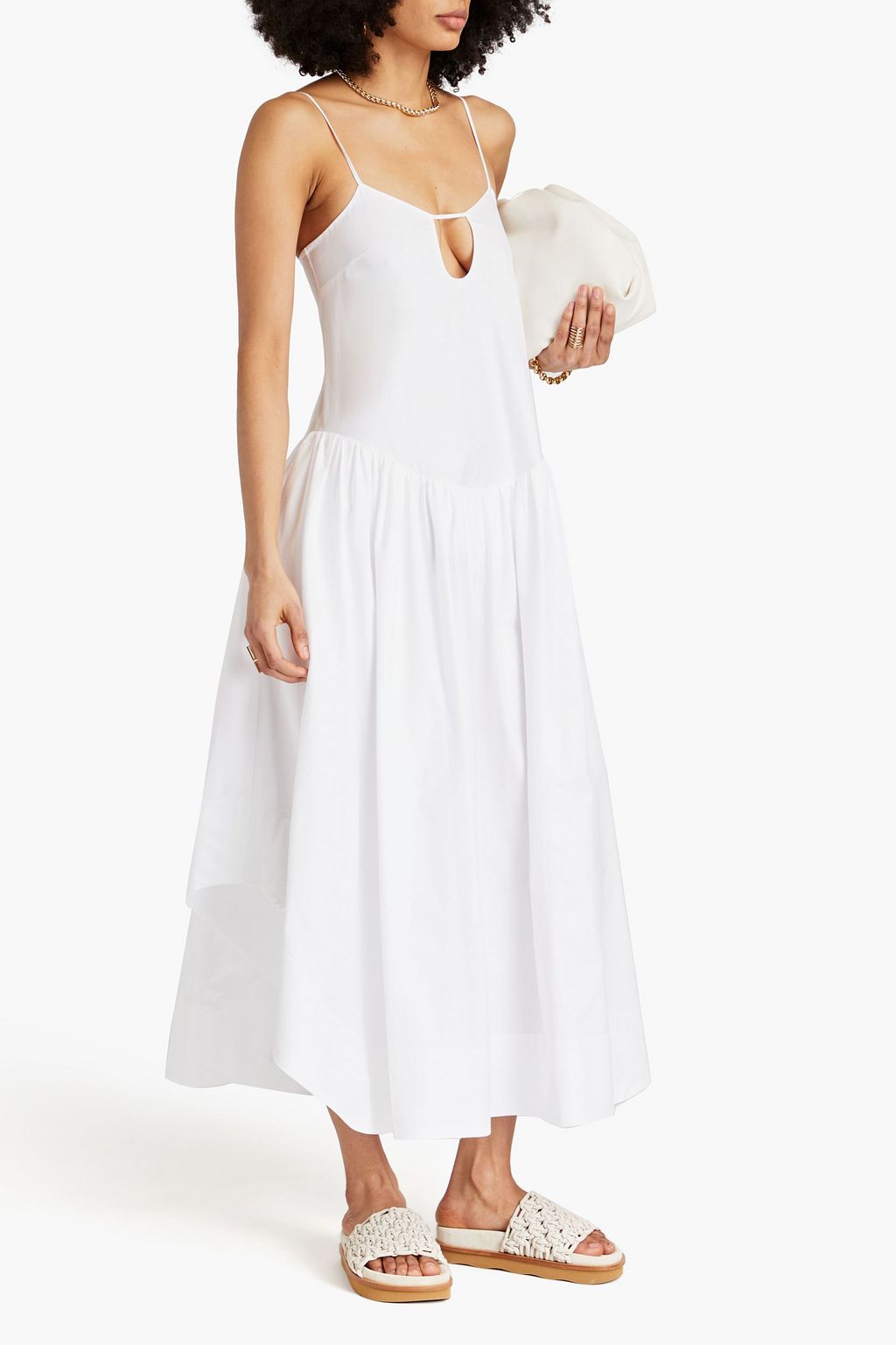 KHAITE Norelle cutout gathered cotton-twill maxi dress