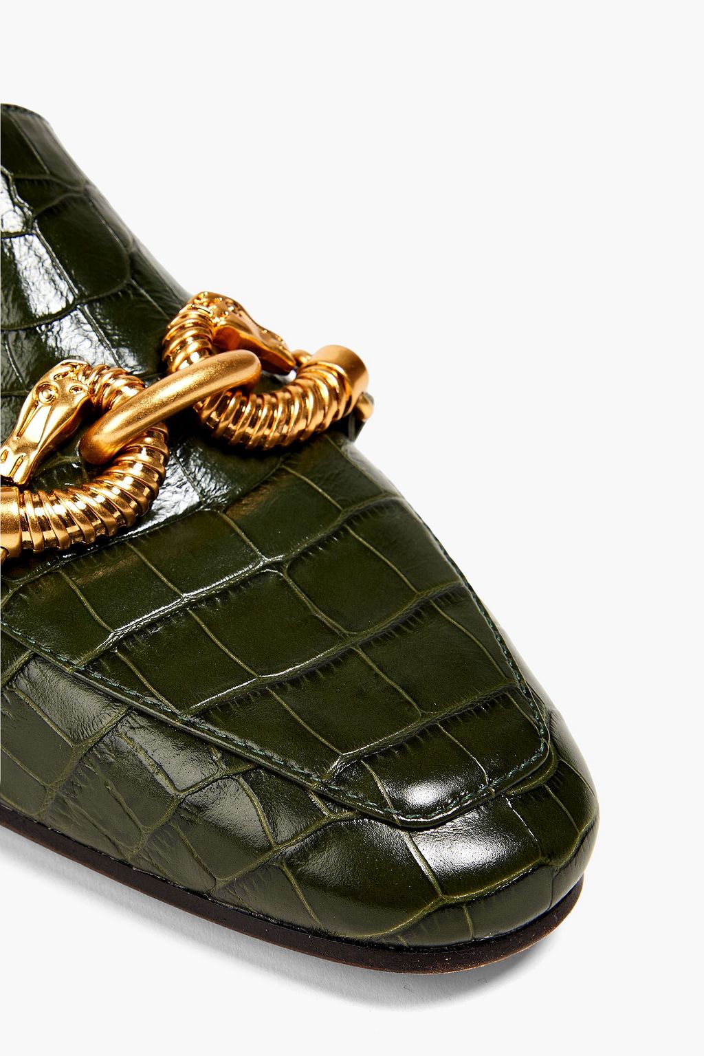 TORY BURCH Jessa chain-embellished croc-effect leather loafers