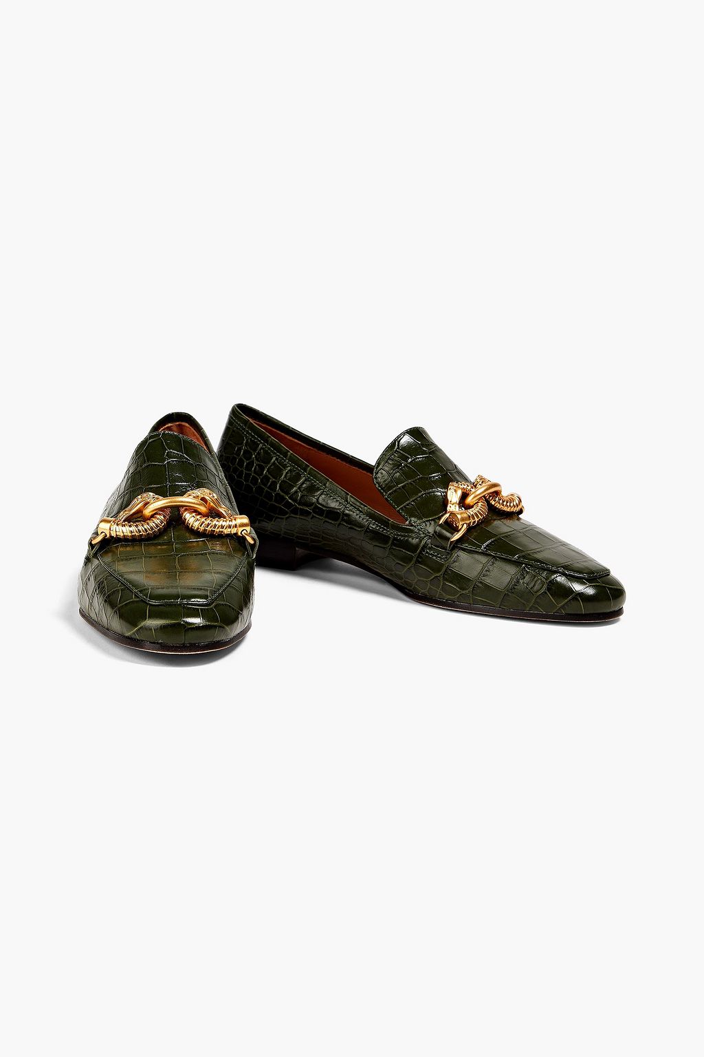 TORY BURCH Jessa chain-embellished croc-effect leather loafers