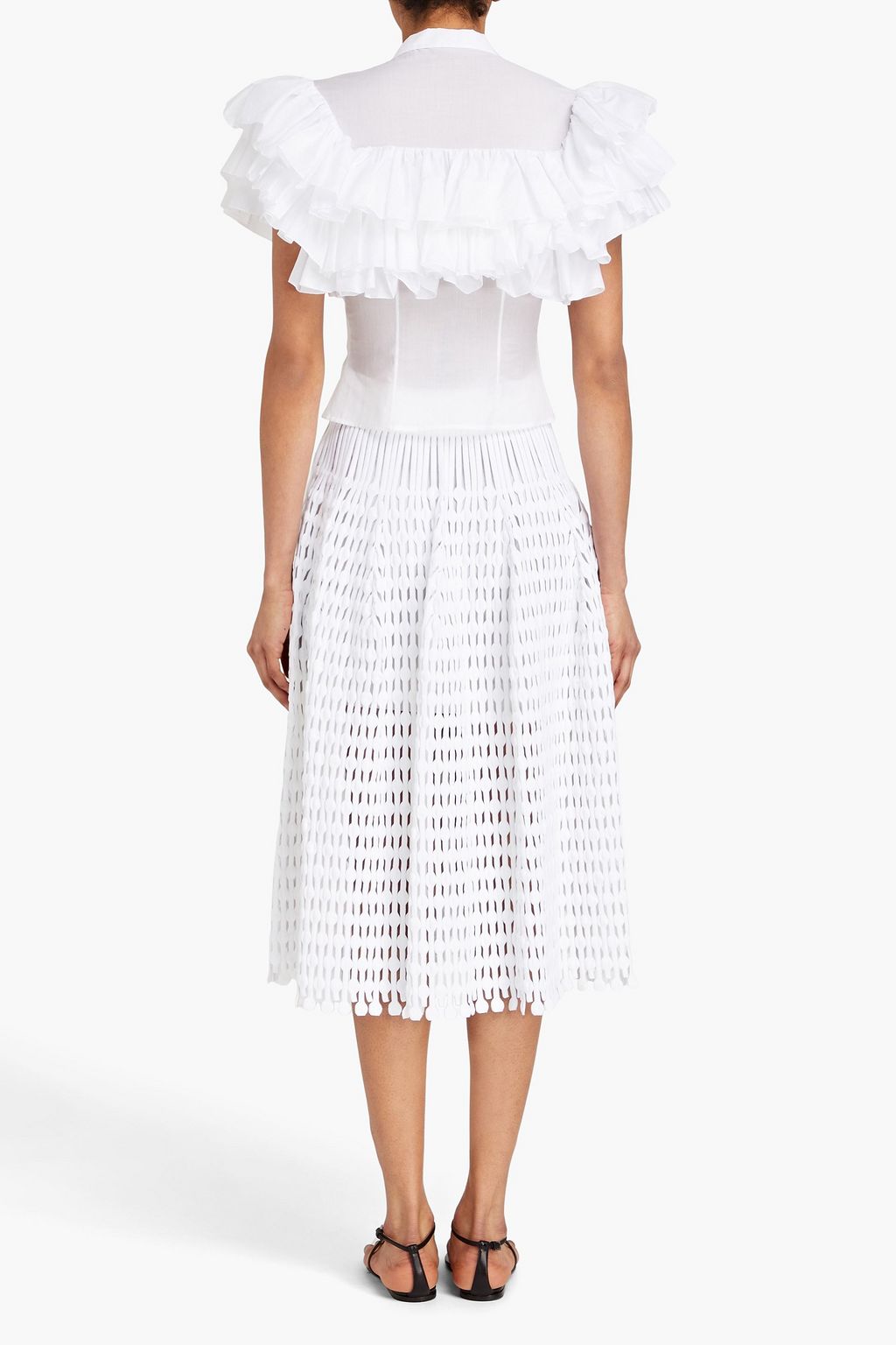 ALAÏA Cropped ruffled cotton-voile shirt