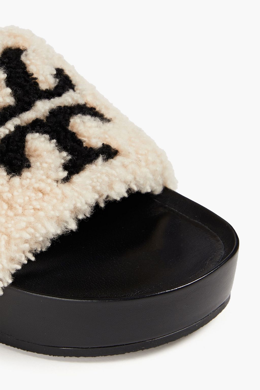 TORY BURCH Double T two-tone shearling platform slides