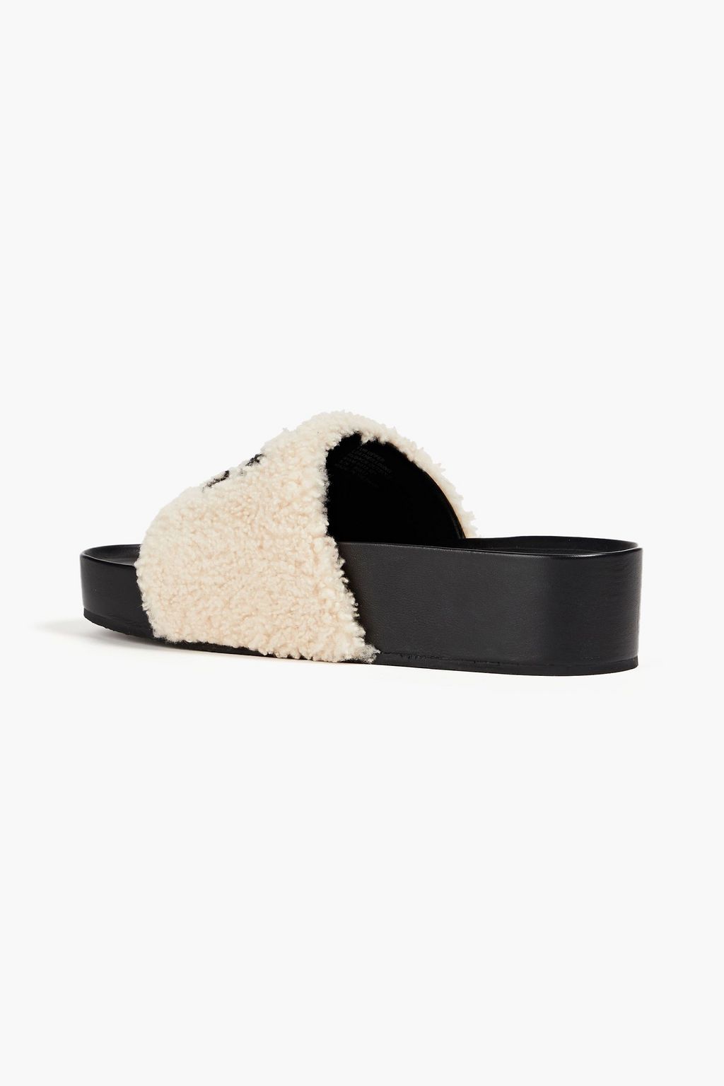 TORY BURCH Double T two-tone shearling platform slides | THE OUTNET