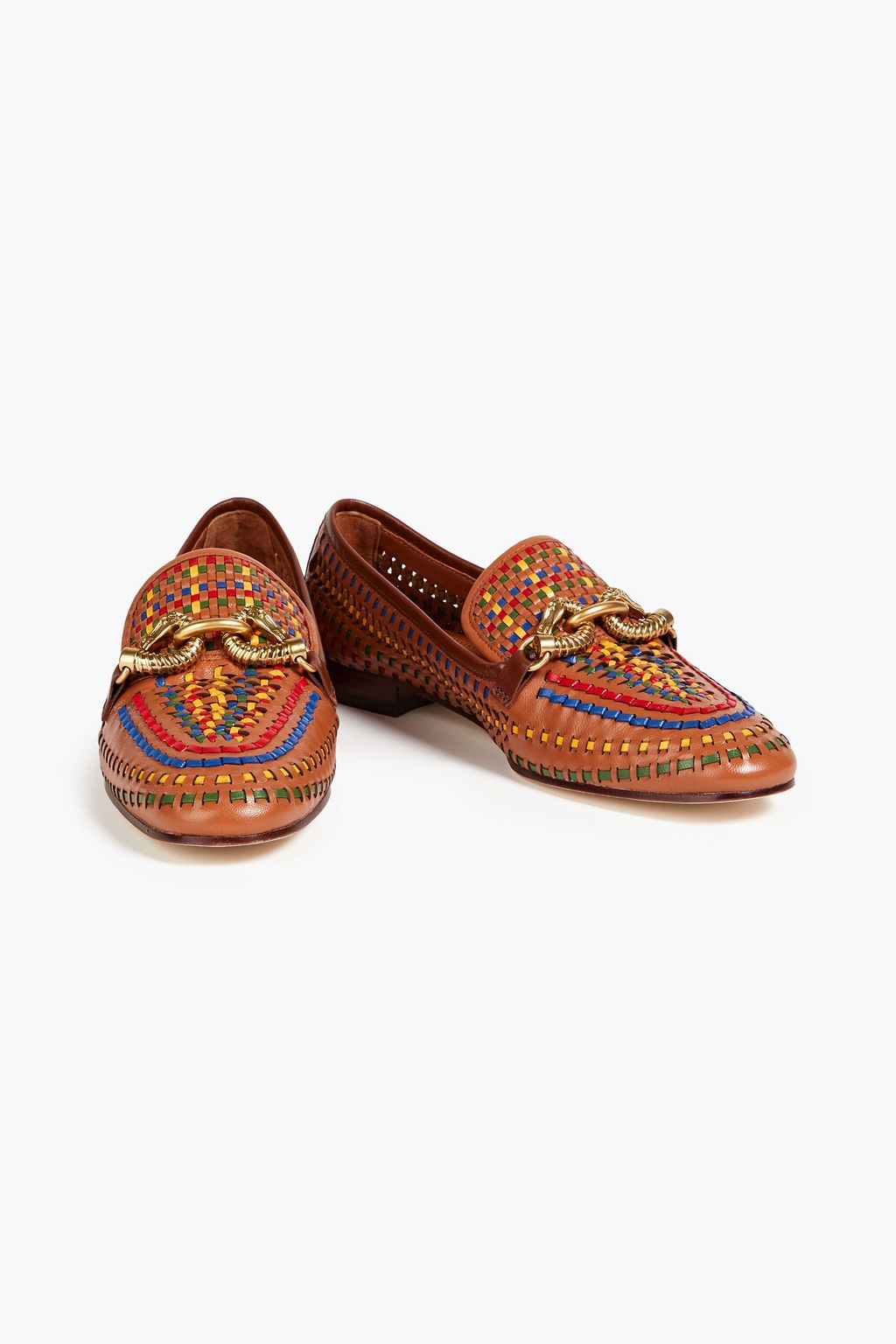 TORY BURCH Jessa embellished woven leather loafers