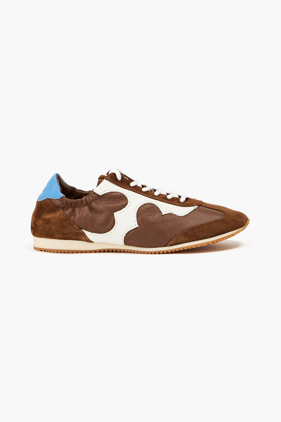 Tory Burch Serif Leather And Suede Trainers In Brown