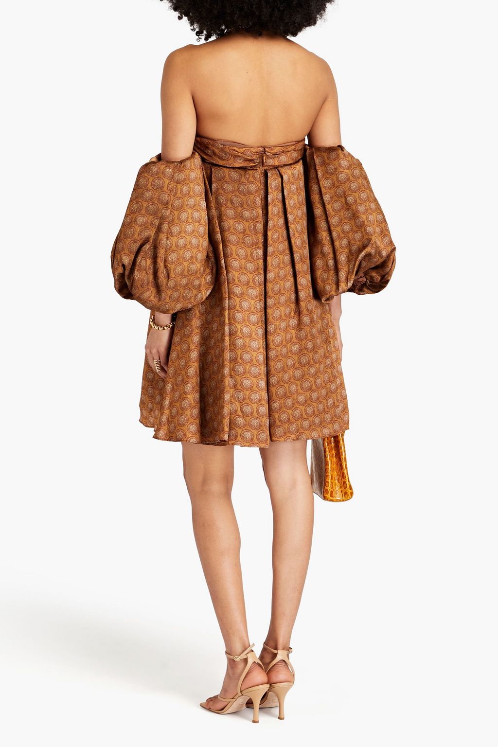 KHAITE Katerina off-the-shoulder printed satin-twill mini dress