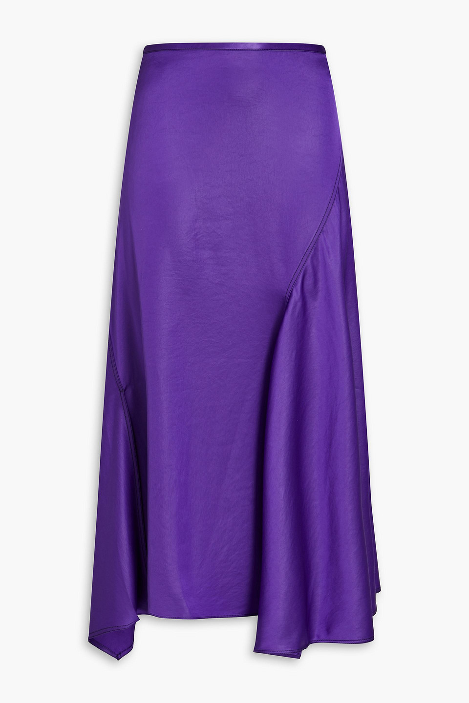 Acne Studios Asymmetric Draped Satin Midi Skirt In Purple