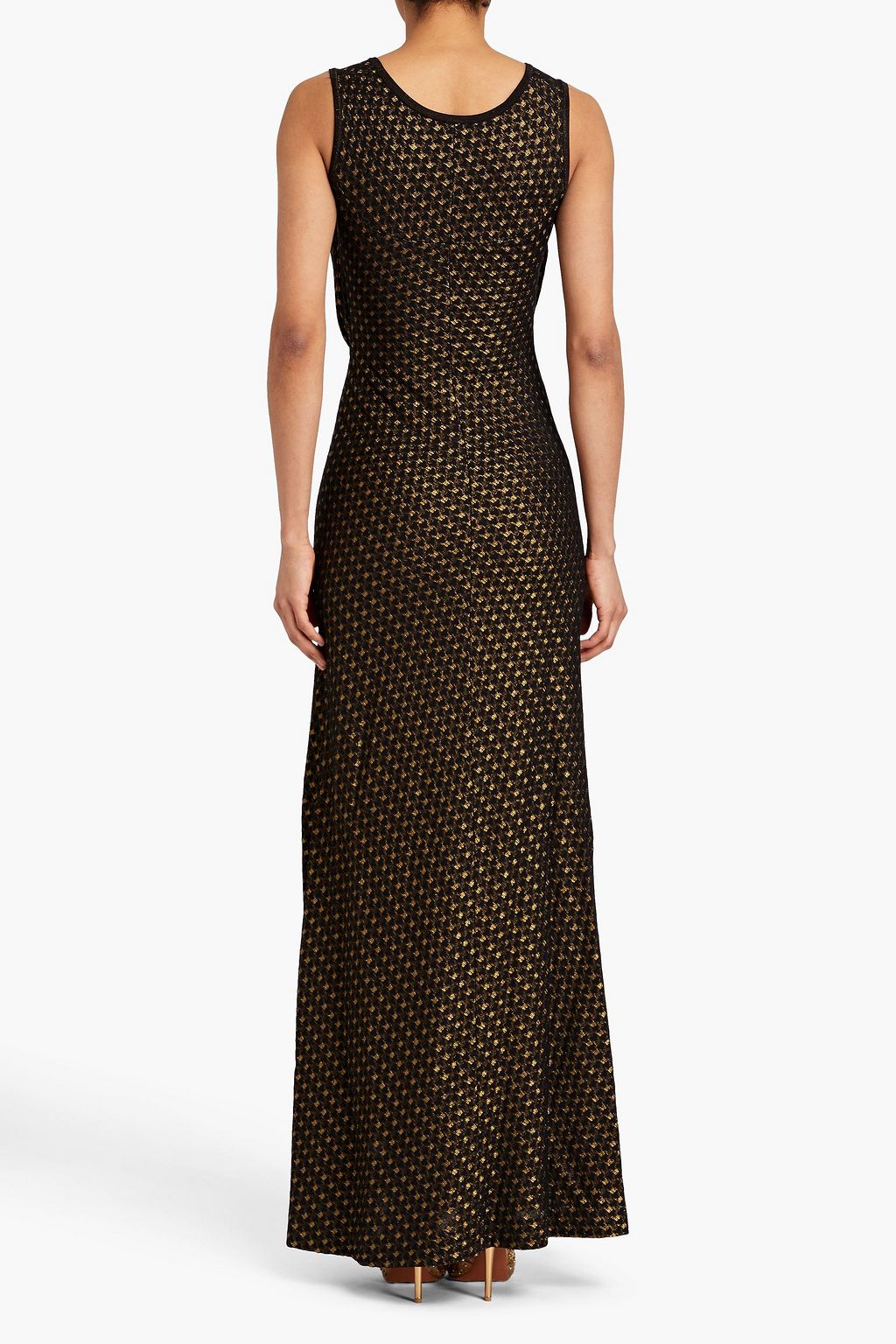 ALAÏA Gathered metallic jacquard-knit maxi dress