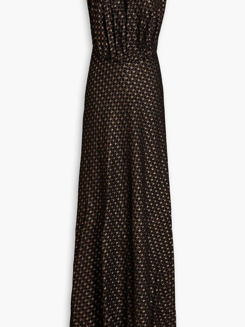 gathered metallic jacquard-knit maxi dress