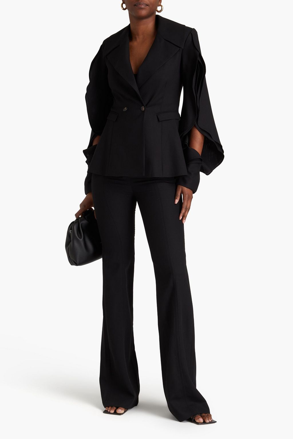 PALMER//HARDING Double-breasted ruffled wool-twill blazer