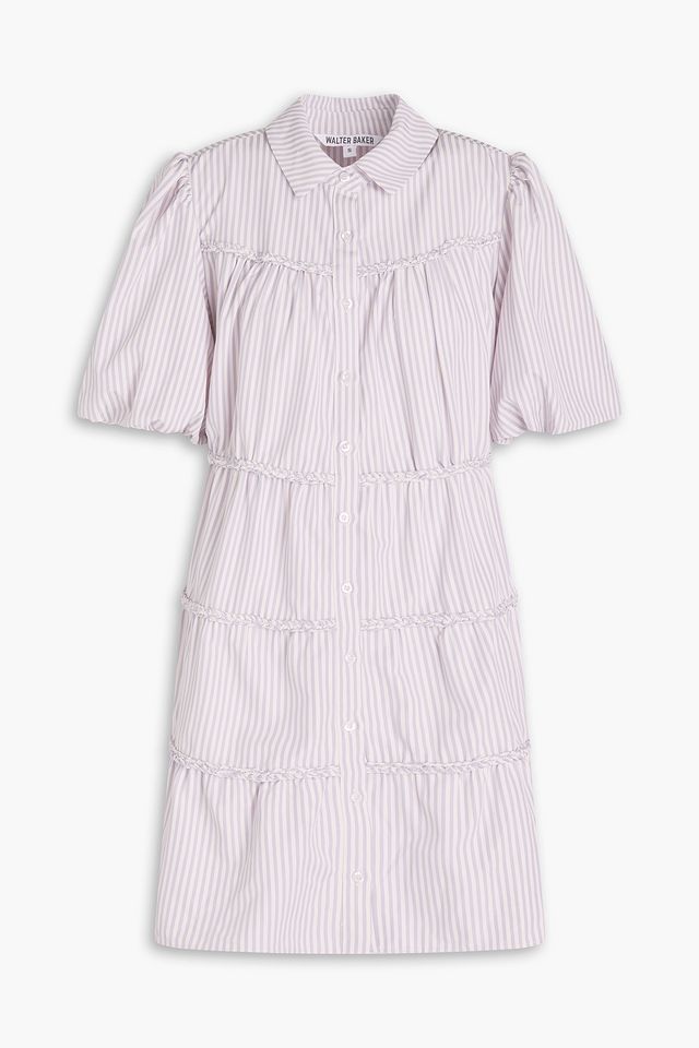 Preston braided-trimmed striped poplin mini shirt dress