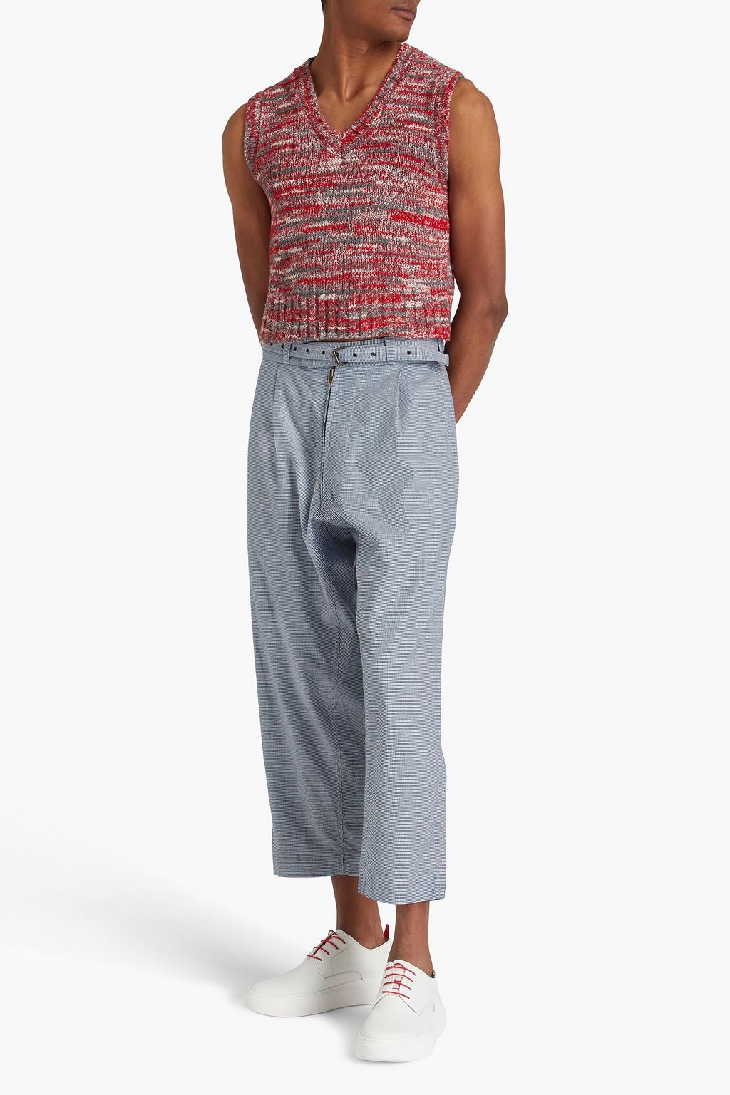 MAISON MARGIELA Cropped belted houndstooth cotton-blend pants
