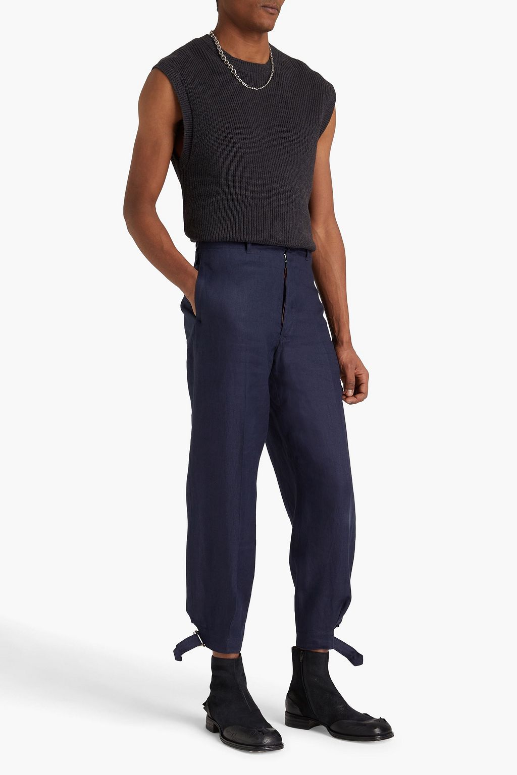 MAISON MARGIELA Buckle-detailed linen-twill pants