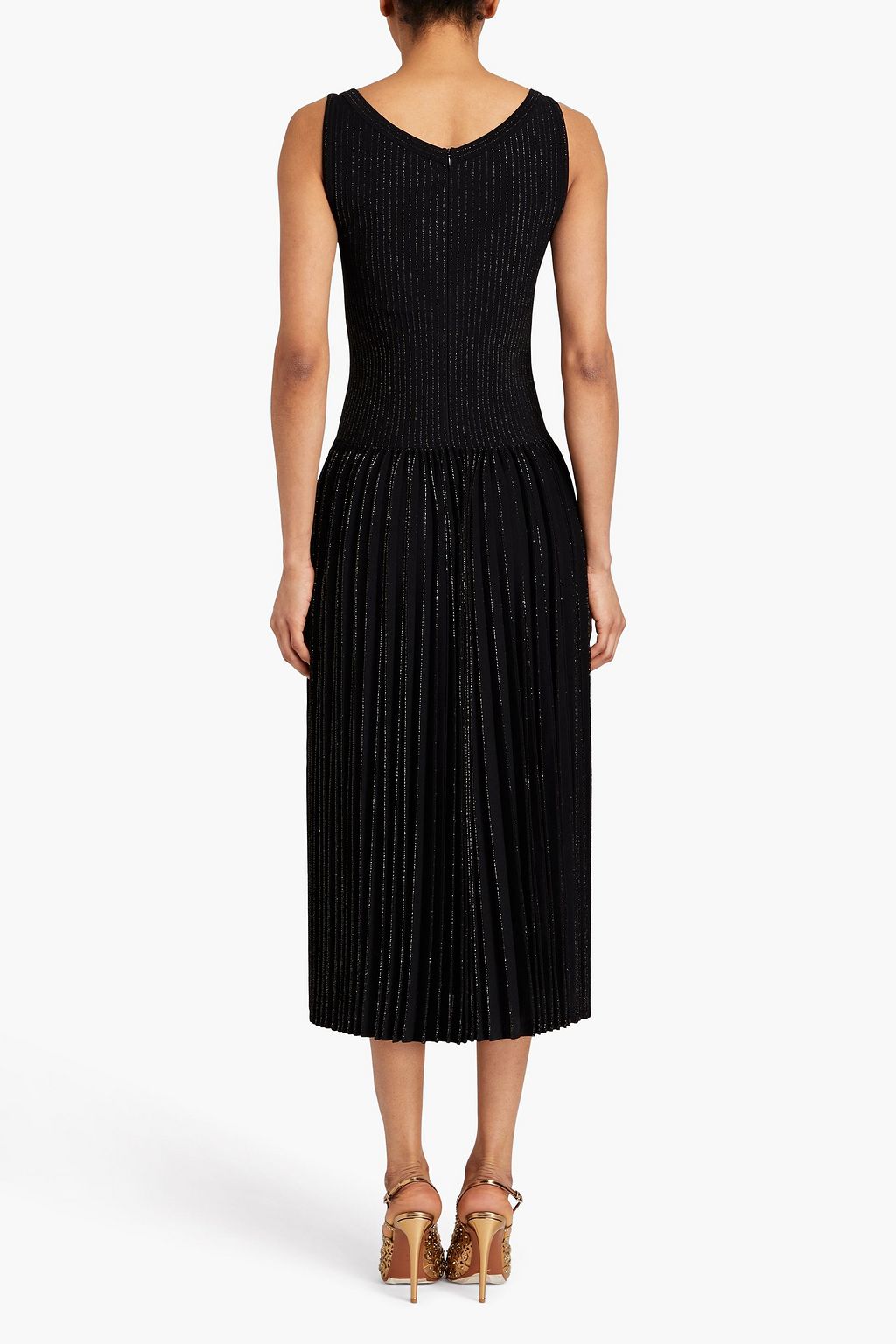 ALAÏA Pleated metallic stretch-knit midi dress | THE OUTNET