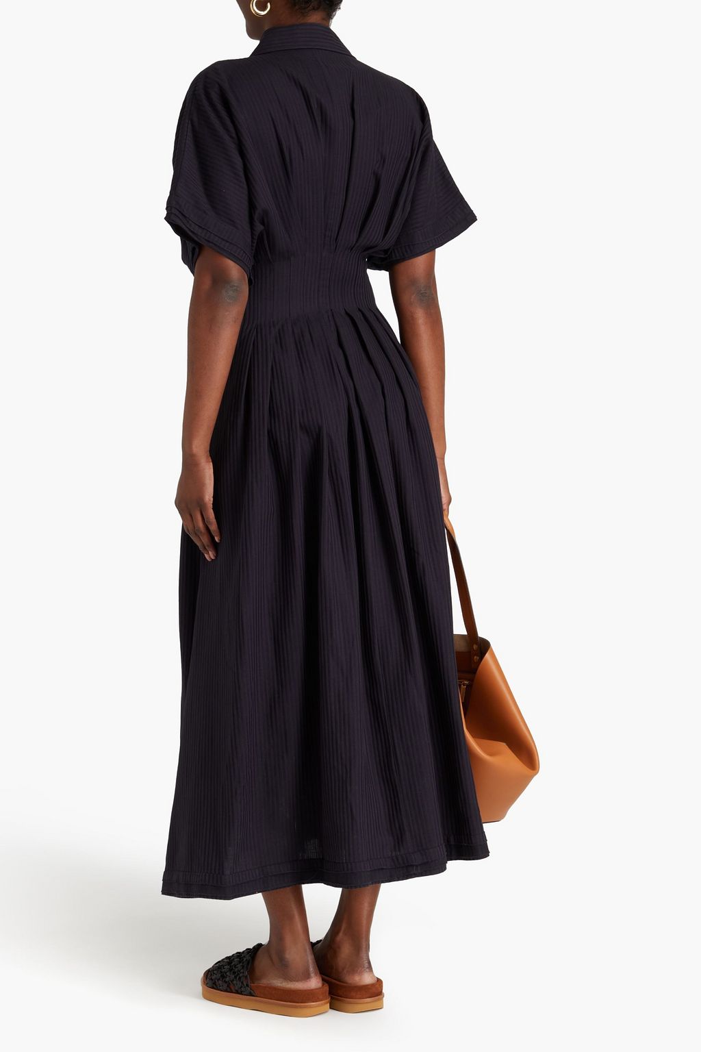 PALMER//HARDING Pleated striped jacquard midi shirt dress